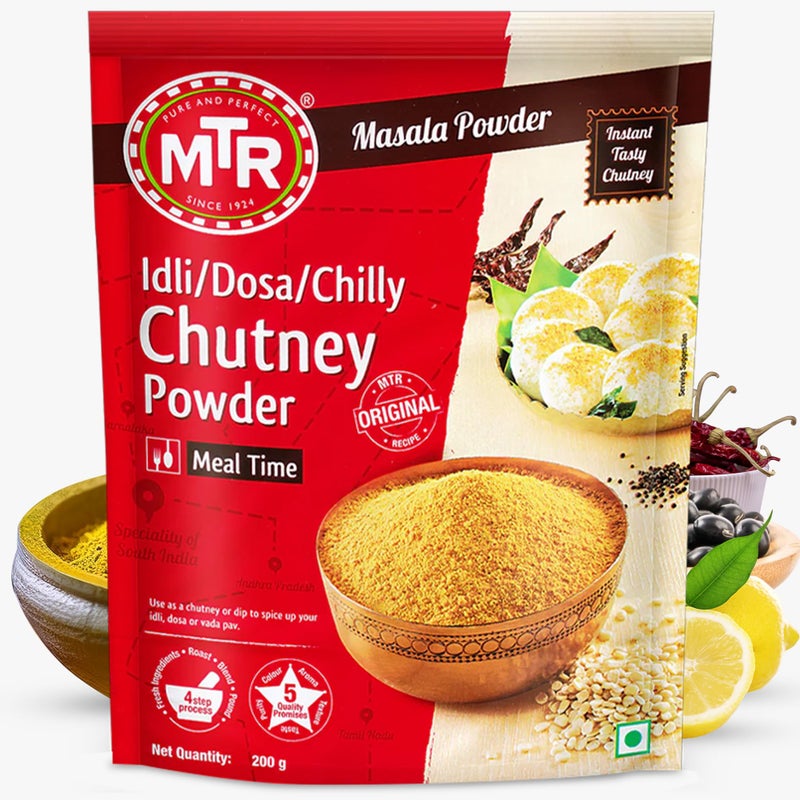 MTR Spiced Chutney Powder - Indian Spice Blend with Black gram dal, Red Chilli, Curry Leaves, Mustard, and Asafoetida - Instant and Easy to use - Ideal for Meal Time - 200g - Image 1
